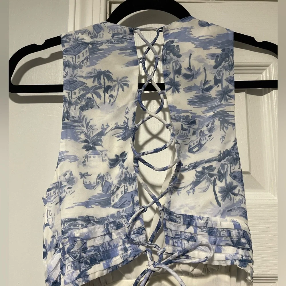 Abercrombie & Fitch Blue and White Toile-Print Sleeveless Maxi Dress
